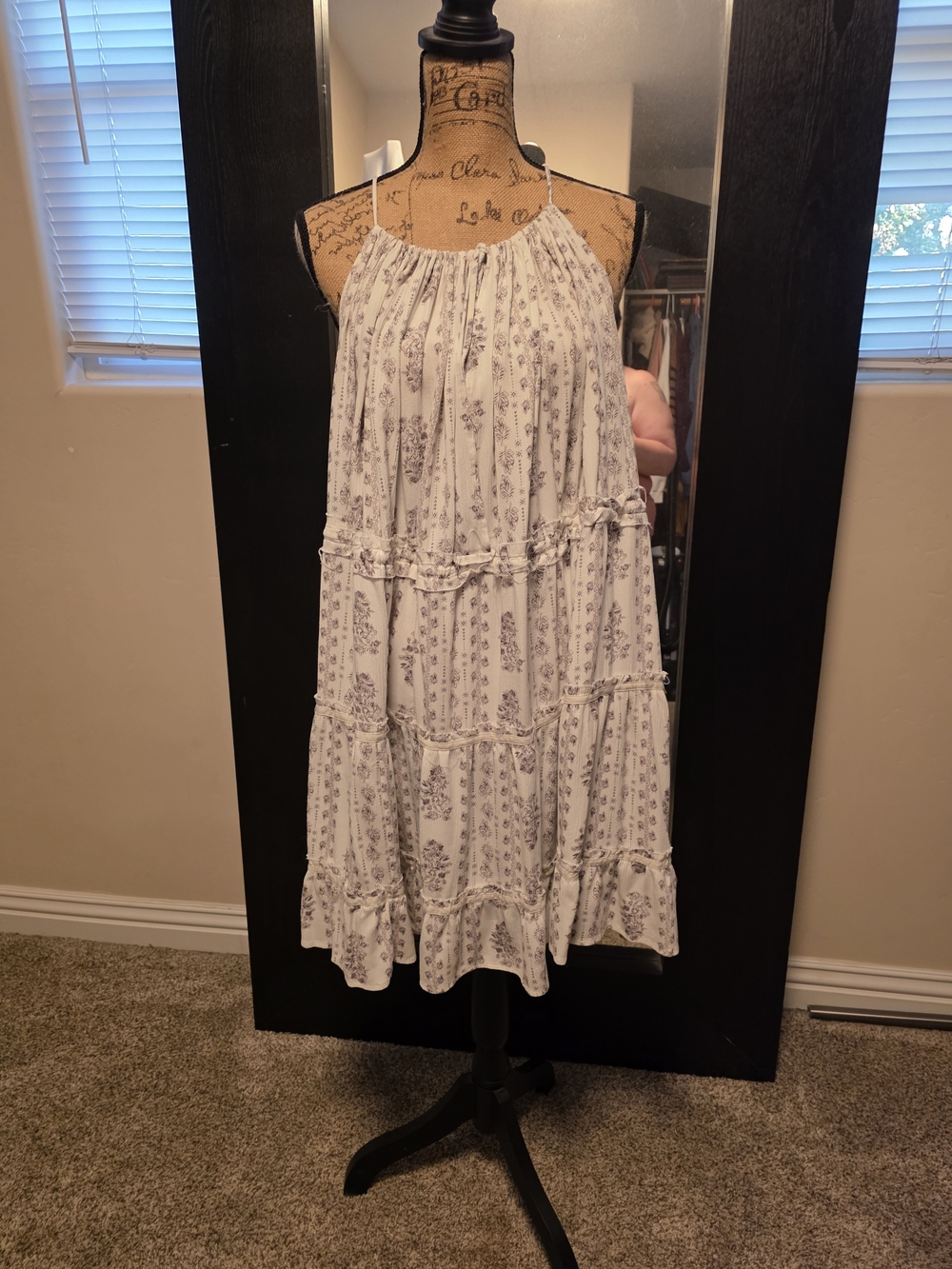 Free People White Dress with Lavender Floral Print
